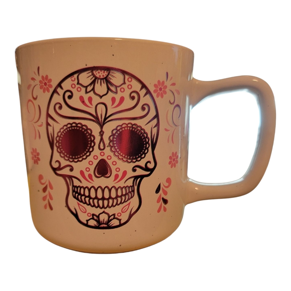 Halloween Decorative Skull‎ Mug - White and Black/Rose Large Mug